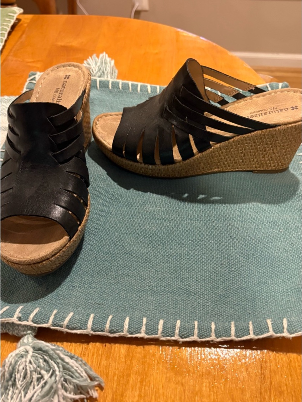 Naturalizer Black Strappy Wedge Slide Sandals